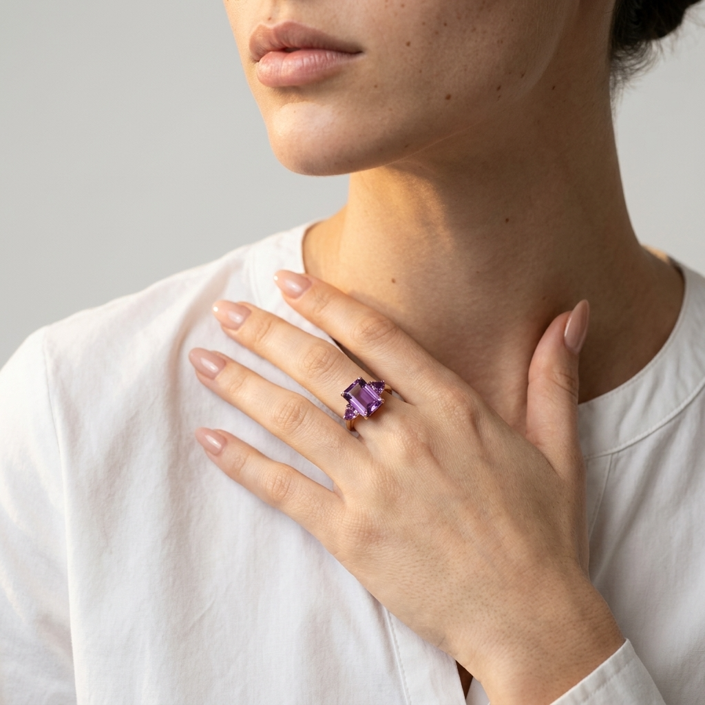 Women's Teardrop Purple Stone Ring