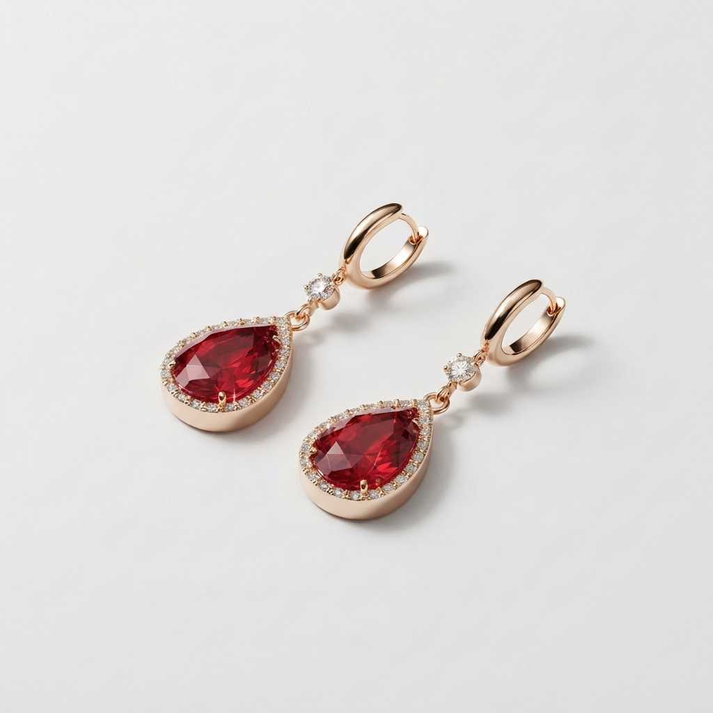 Women's Teardrop Red Stone Drop Earrings