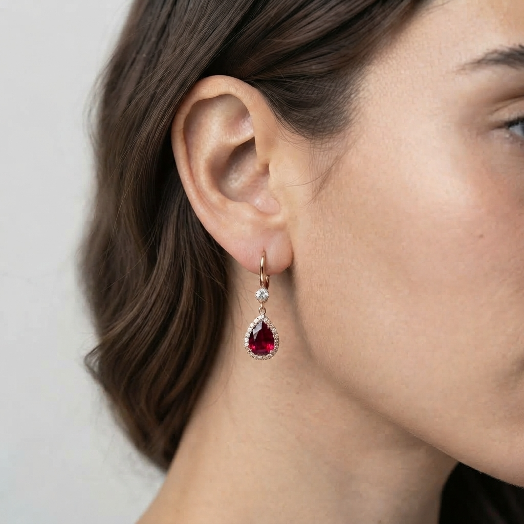 Women's Teardrop Red Stone Drop Earrings
