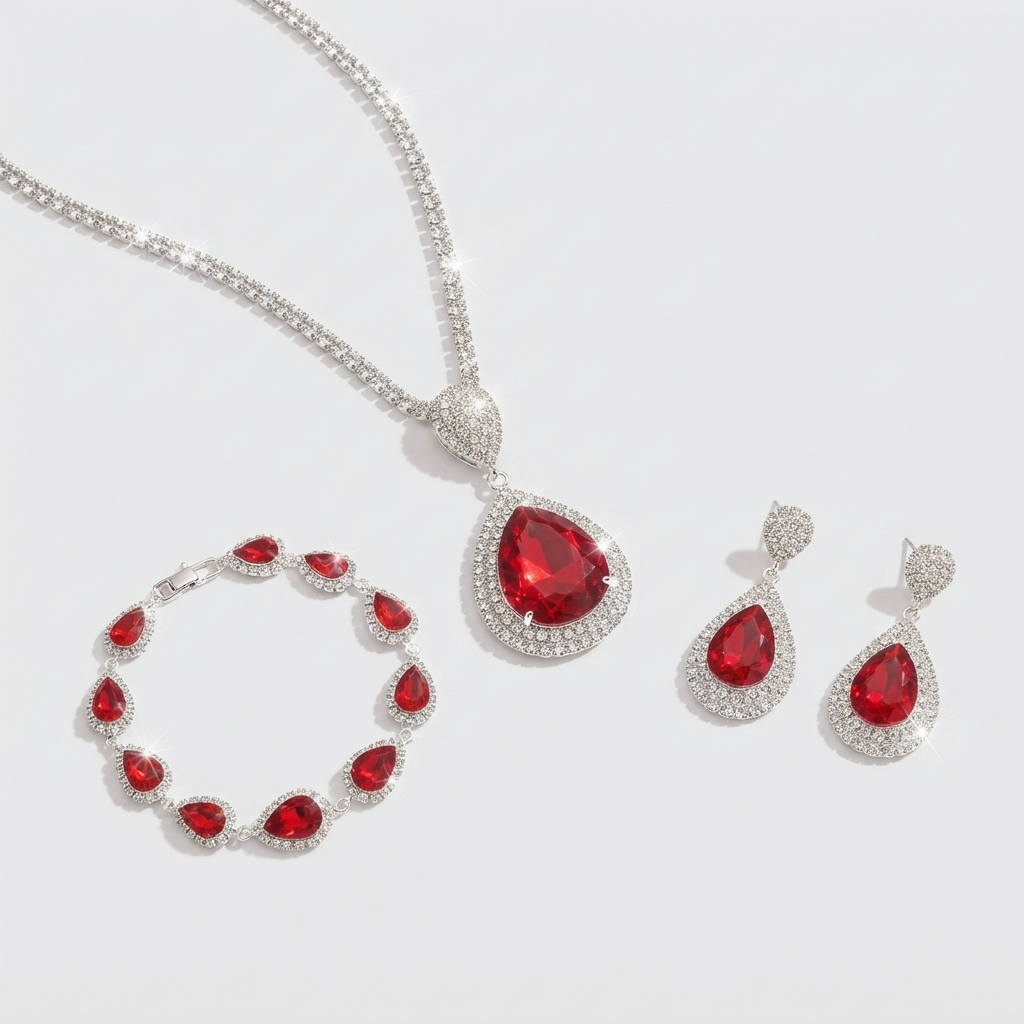 Women's Teardrop Red Stone Jewellery Set