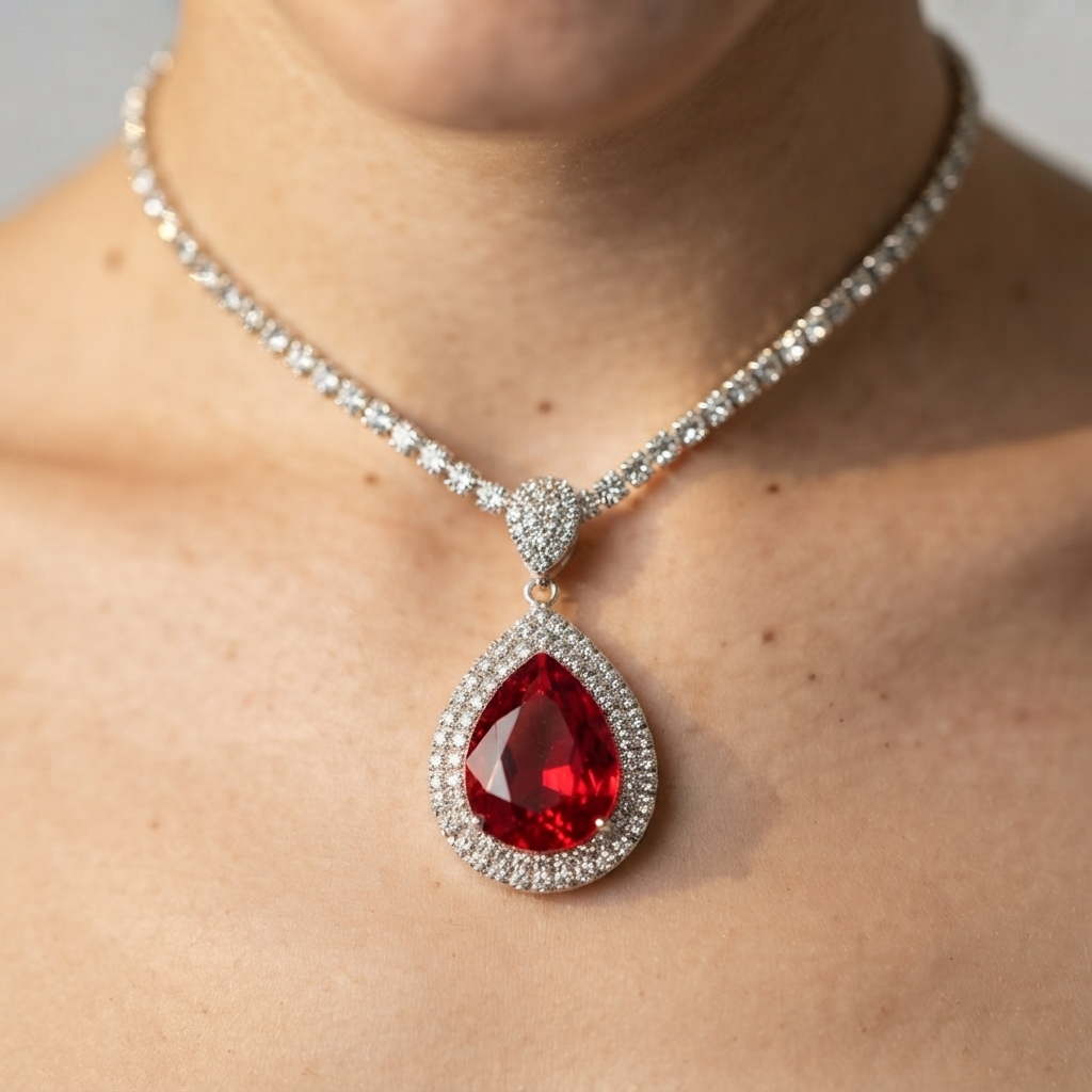 Women's Teardrop Red Stone Jewellery Set