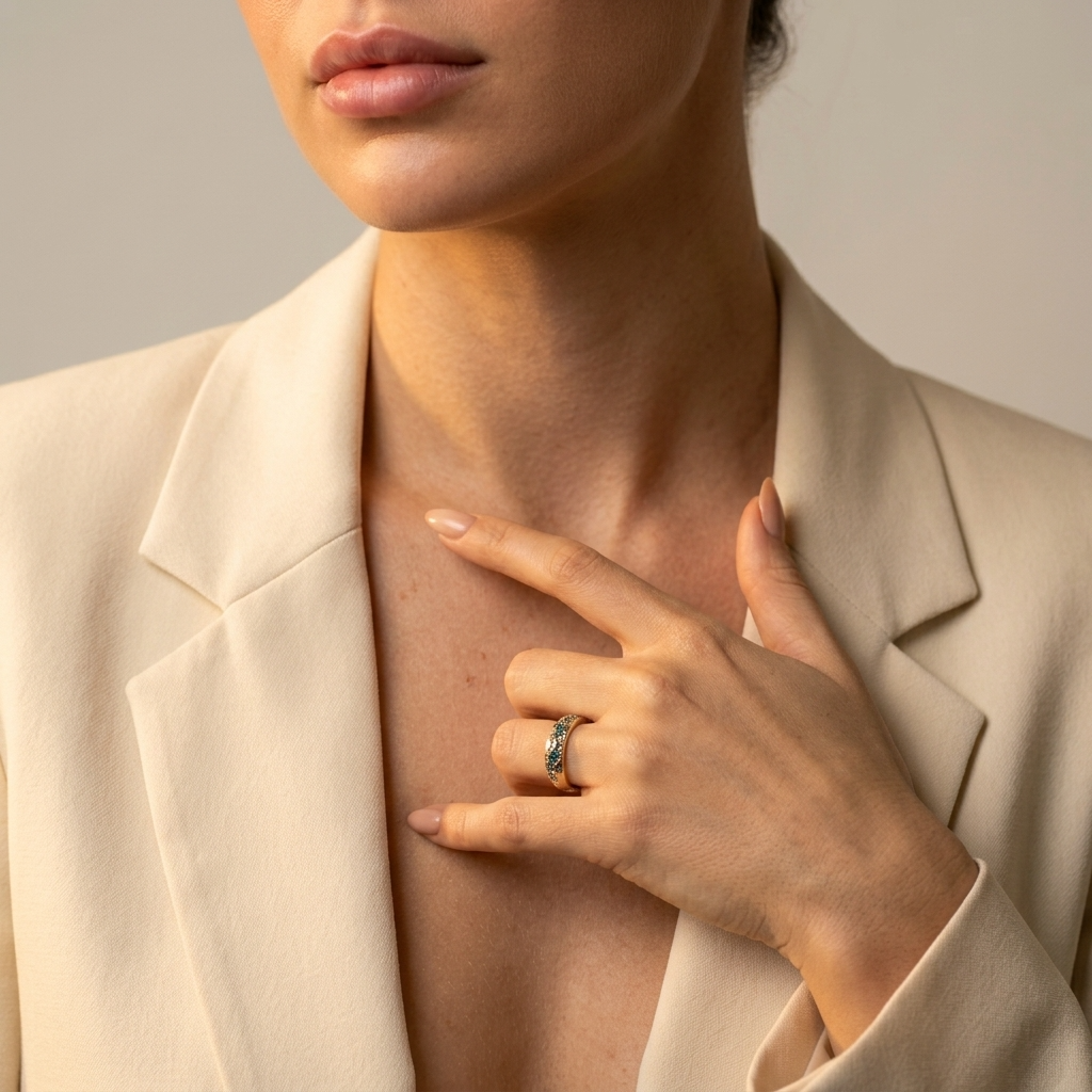 Women's Textured Crystal Ring