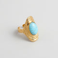 Women's Turquoise Stone Ridged Shield Ring
