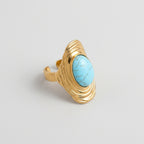 Women's Turquoise Stone Ridged Shield Ring