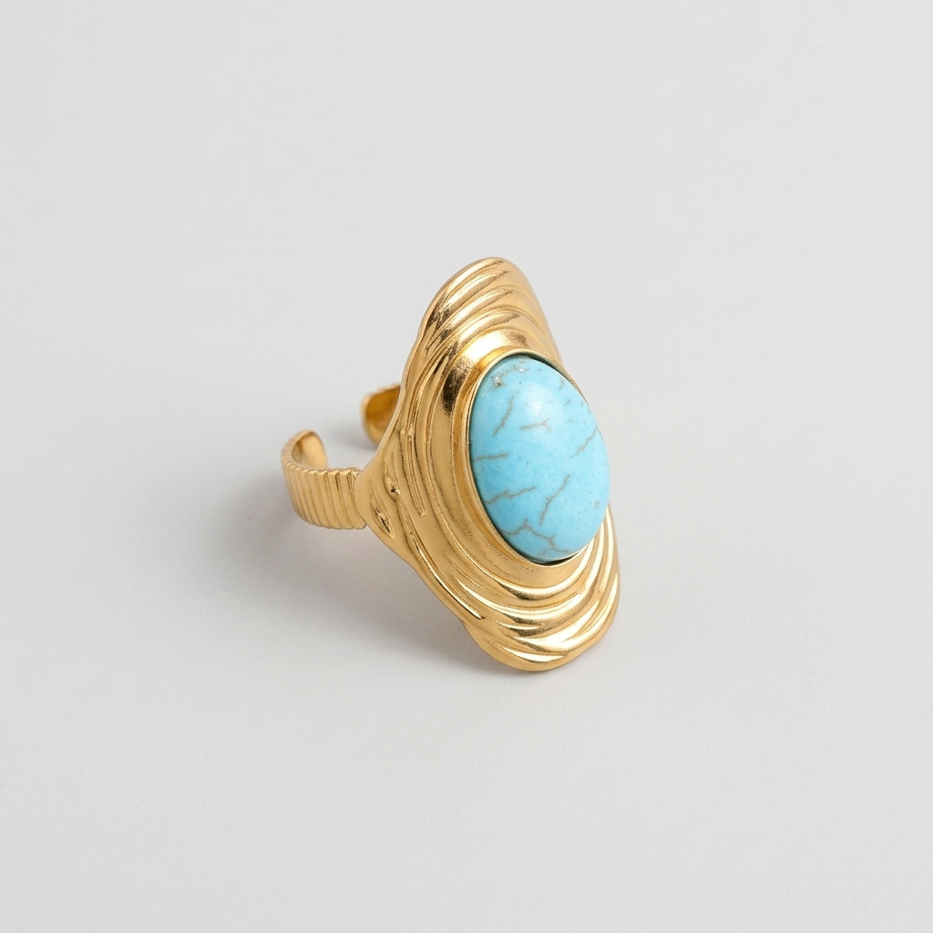 Women's Turquoise Stone Ridged Shield Ring