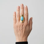 Women's Turquoise Stone Ridged Shield Ring