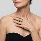 Women's Turquoise Stone Ridged Shield Ring