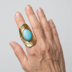 Women's Turquoise Stone Ridged Shield Ring