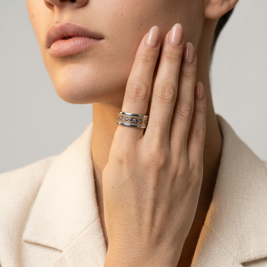 Women's Wide Blue Stone Ring