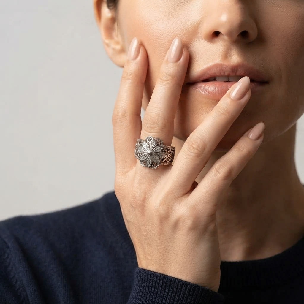 Women's Wide Floral Ring