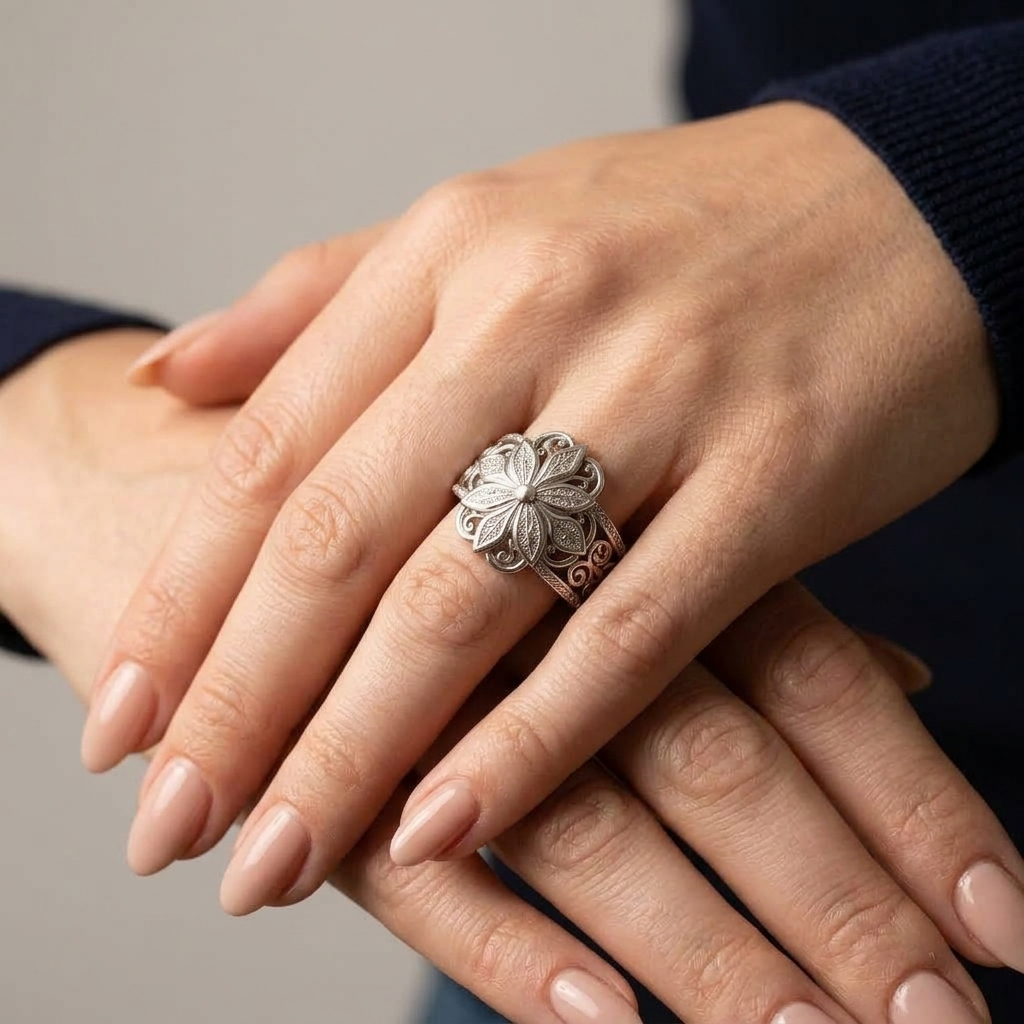 Women's Wide Floral Ring