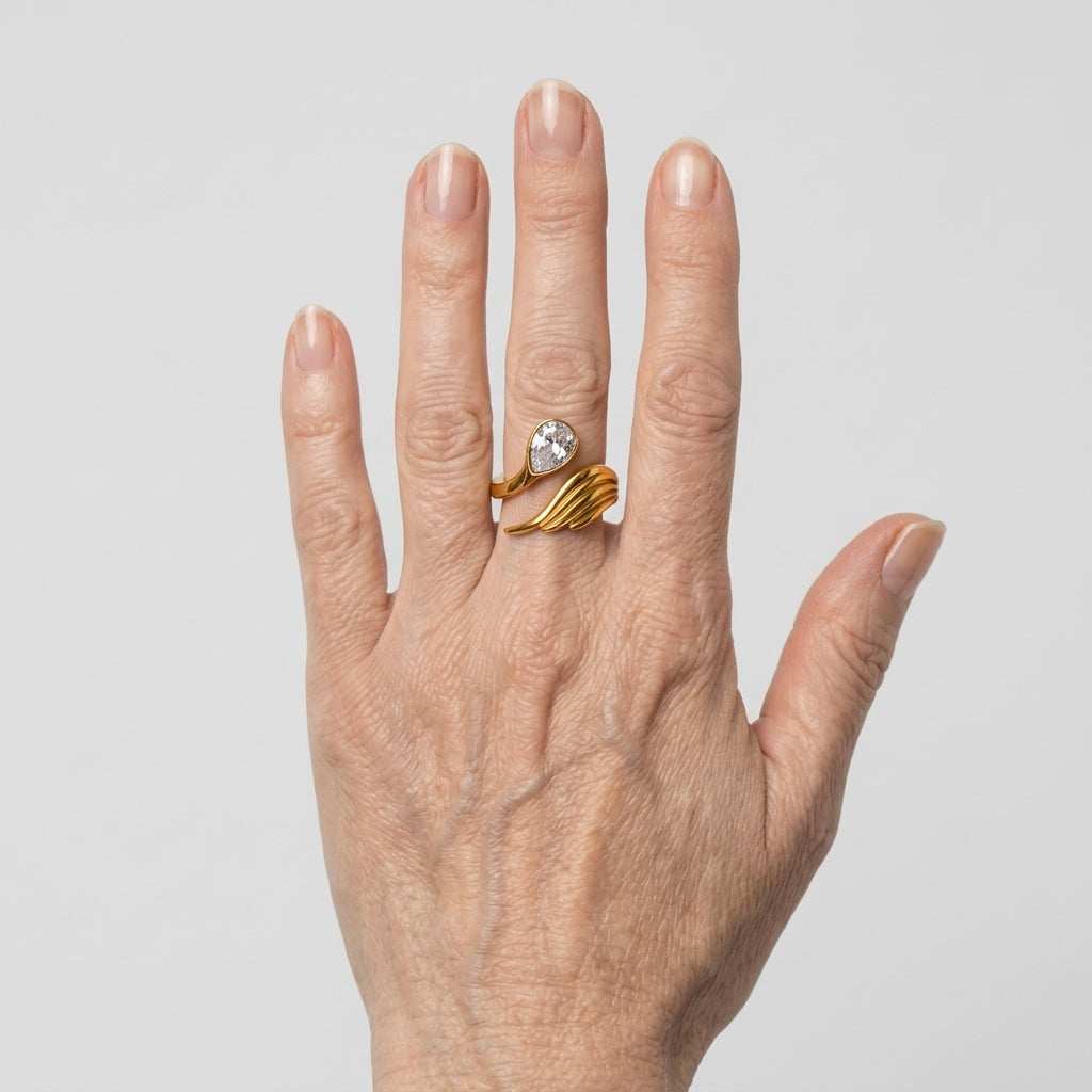 Women's Wing and Pear Crystal Ring