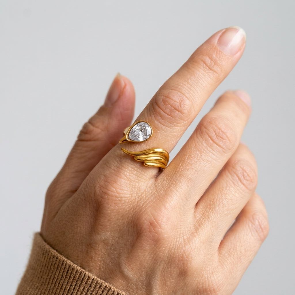 Women's Wing and Pear Crystal Ring